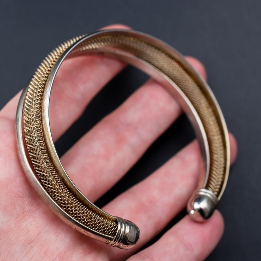 Silver Open Bangle, Basic Accent Stack Cuff Brace… - image 6